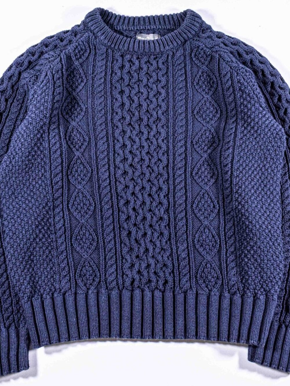 LL Bean Signature Cotton Fisherman Sweater Mens Medium Navy Blue Cable Knit